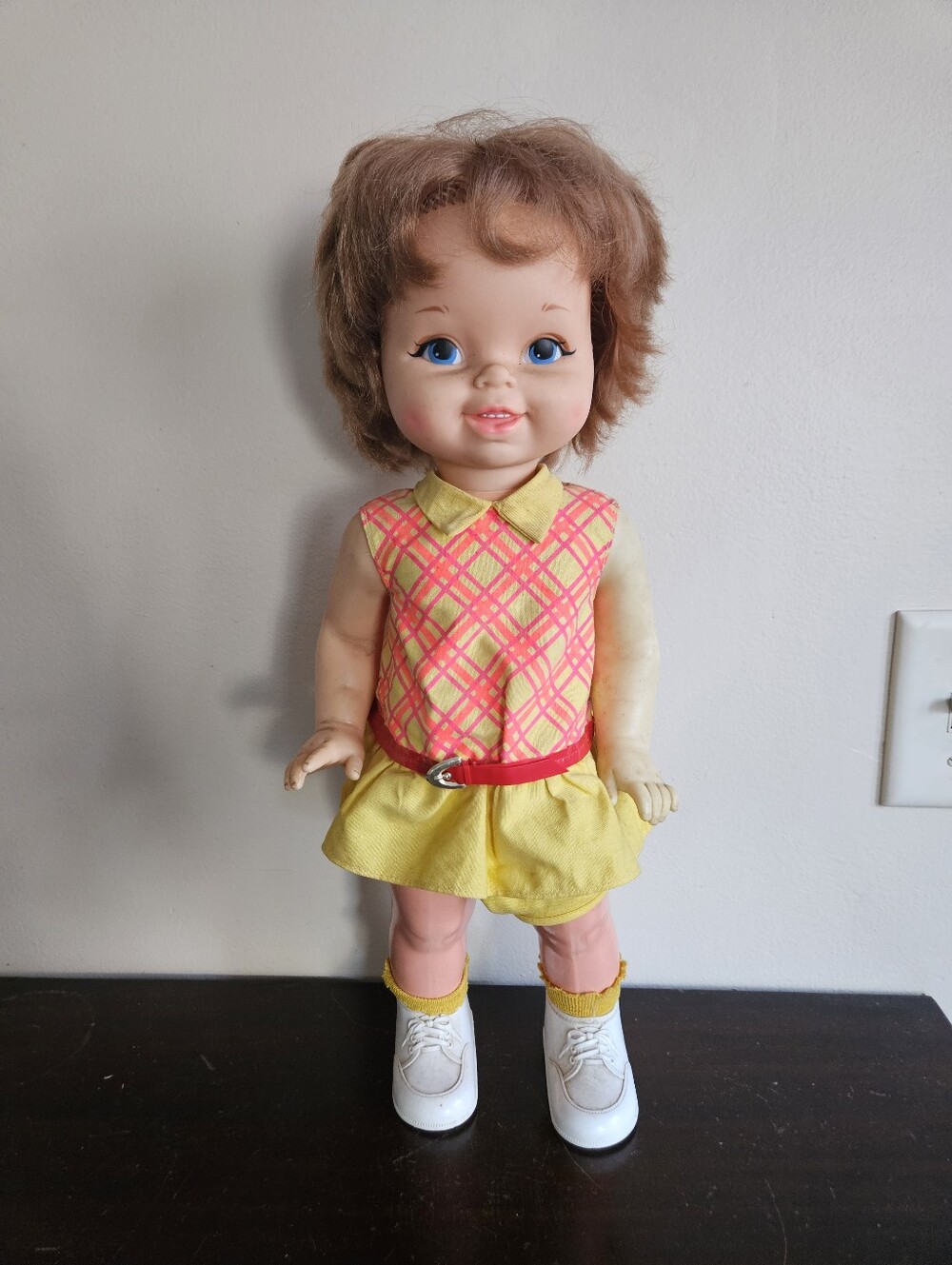 Vtg 1967 Mattel Baby First Step Walking Doll AS IS Not Working Original Outfit